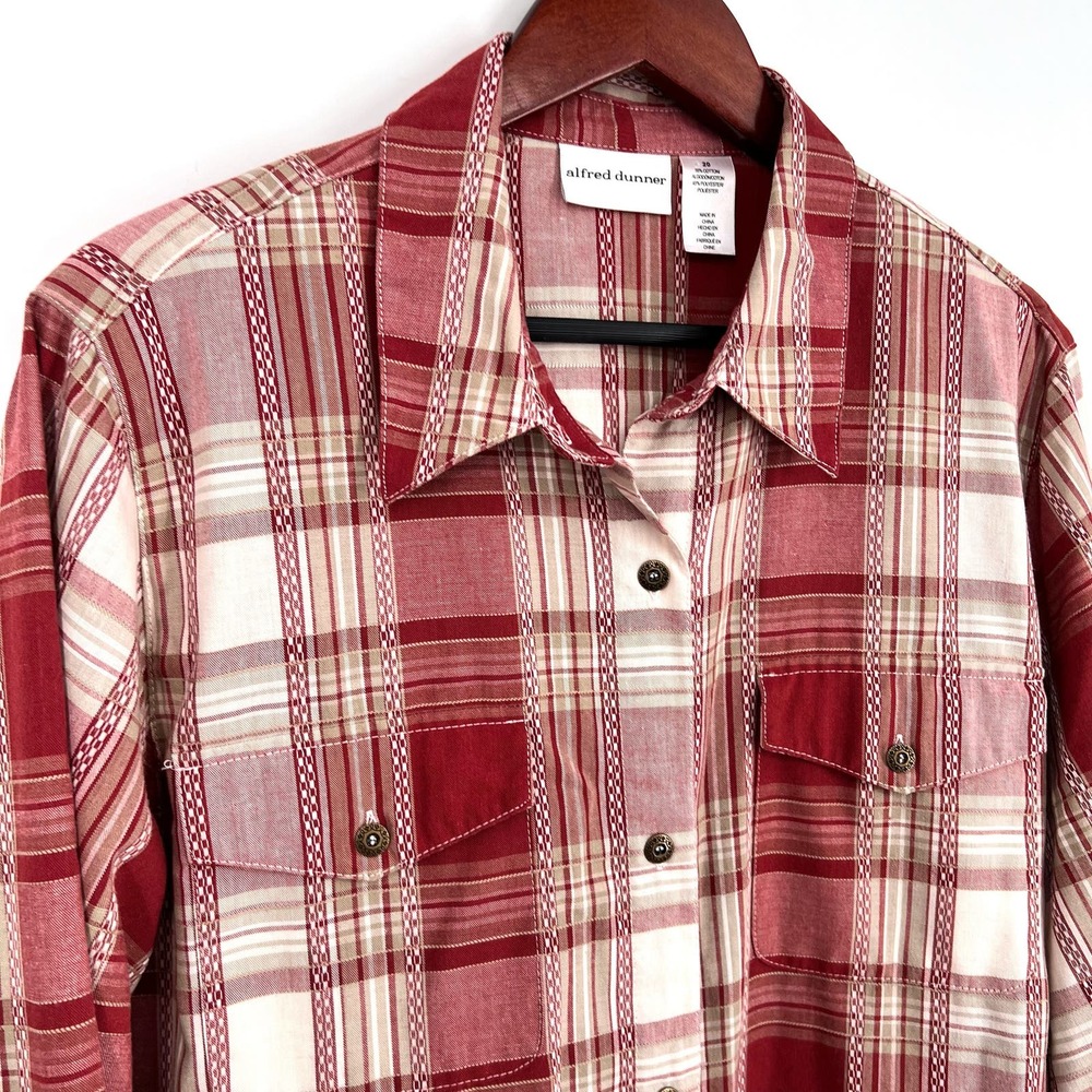 Alfred Dunner Woman Plus Size 20 Burnt Red Plaid Blouse Shirt Top Winter Cozy - Picture 4 of 9